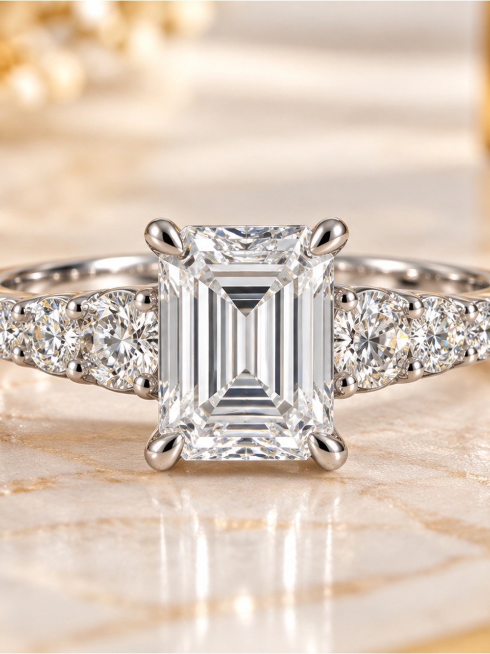 White Gold Filled Emerald Cut CZ Engagement/Wedding Statement Ring. Size 8
